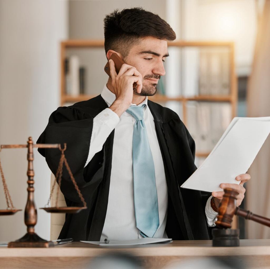 Attorney Man Scales And Hammer With Phone Call Doc A4W4N5W 1 1 1024x1021